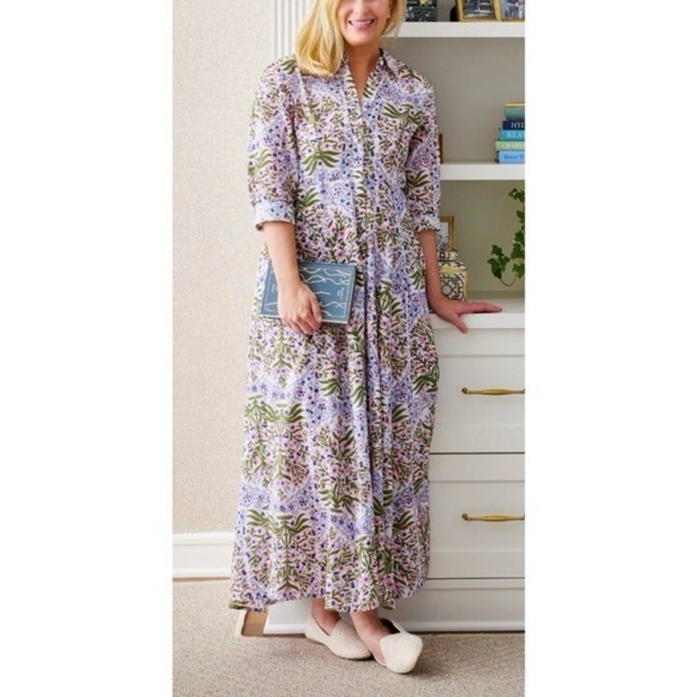 Julia Amory JA Shirt Dress Maxi Button Mughal Jardin Floral Print Small - Picture 3 of 6